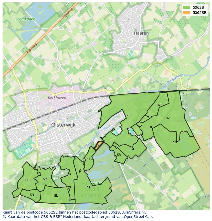 Afbeelding van het postcodegebied 5062 SE op de kaart.