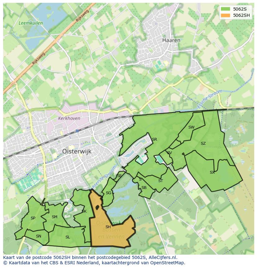 Afbeelding van het postcodegebied 5062 SH op de kaart.