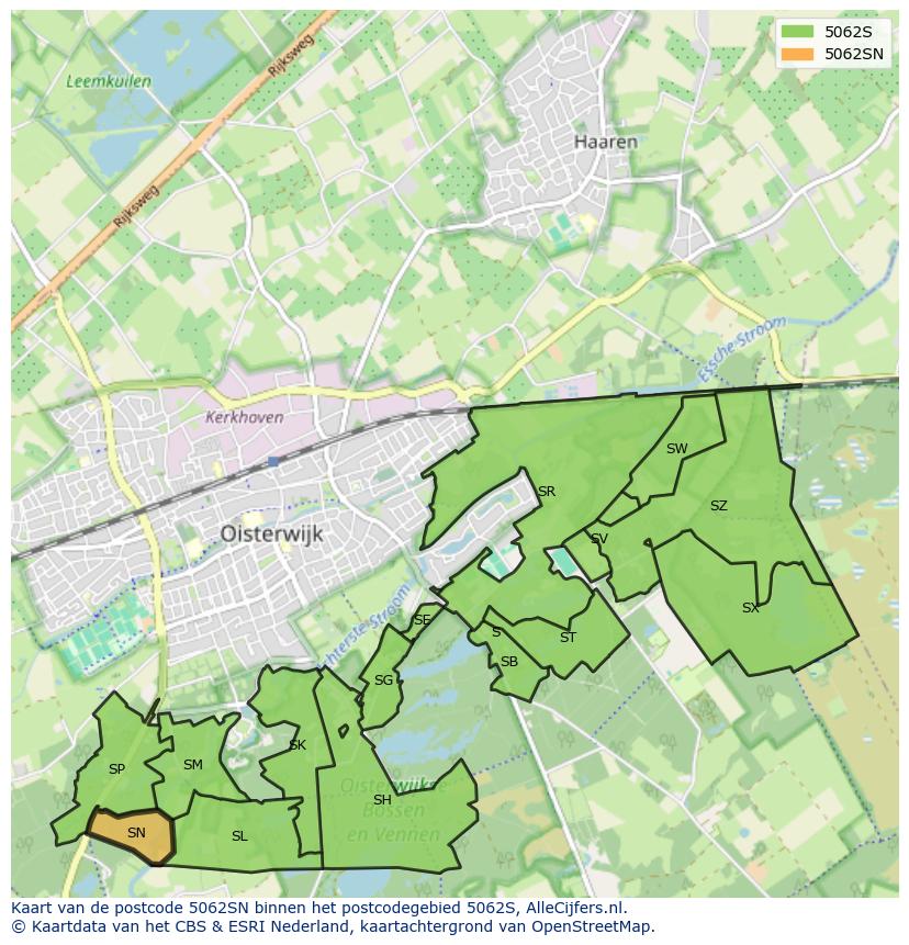 Afbeelding van het postcodegebied 5062 SN op de kaart.