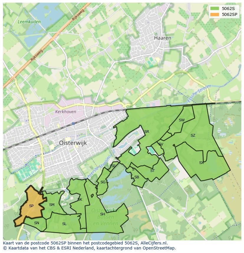 Afbeelding van het postcodegebied 5062 SP op de kaart.