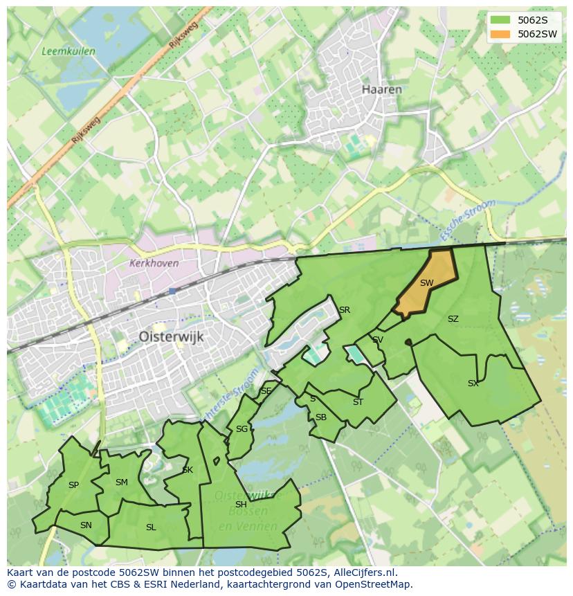 Afbeelding van het postcodegebied 5062 SW op de kaart.