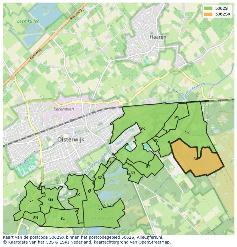 Afbeelding van het postcodegebied 5062 SX op de kaart.