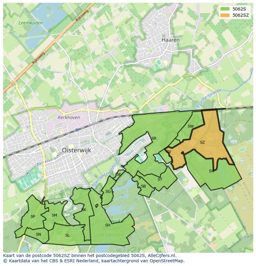 Afbeelding van het postcodegebied 5062 SZ op de kaart.