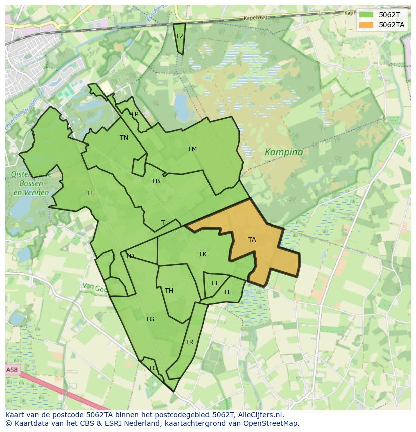 Afbeelding van het postcodegebied 5062 TA op de kaart.
