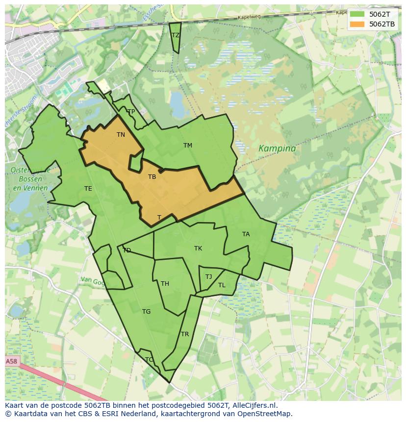 Afbeelding van het postcodegebied 5062 TB op de kaart.