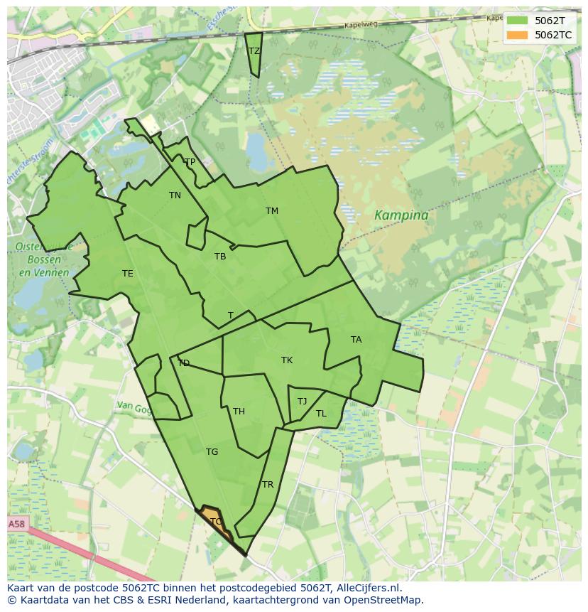 Afbeelding van het postcodegebied 5062 TC op de kaart.