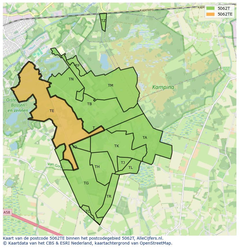 Afbeelding van het postcodegebied 5062 TE op de kaart.