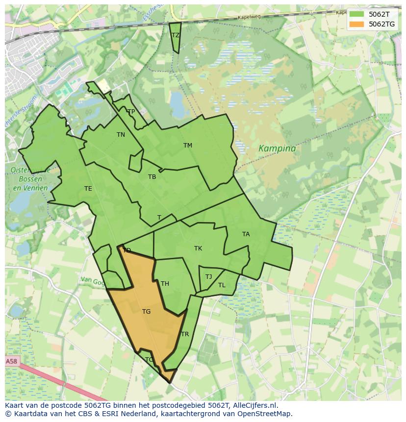 Afbeelding van het postcodegebied 5062 TG op de kaart.