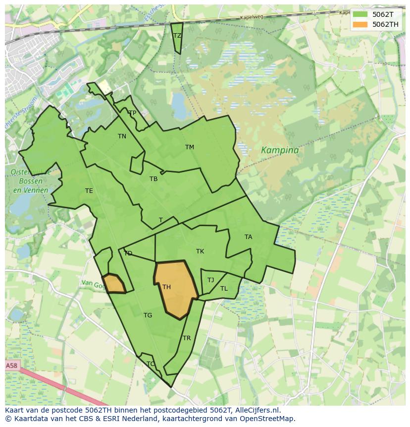 Afbeelding van het postcodegebied 5062 TH op de kaart.