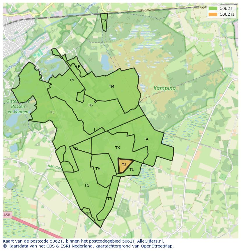 Afbeelding van het postcodegebied 5062 TJ op de kaart.