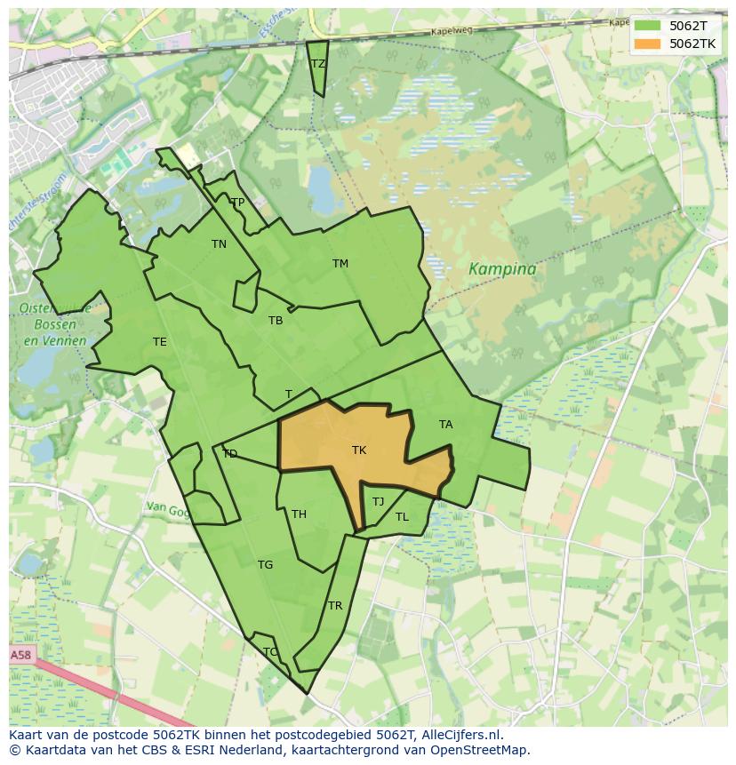 Afbeelding van het postcodegebied 5062 TK op de kaart.