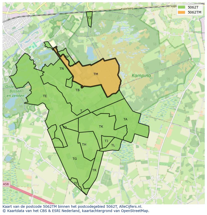 Afbeelding van het postcodegebied 5062 TM op de kaart.