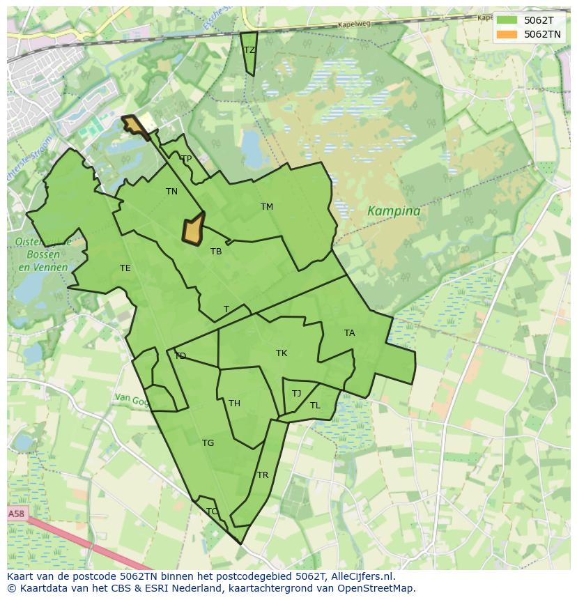 Afbeelding van het postcodegebied 5062 TN op de kaart.