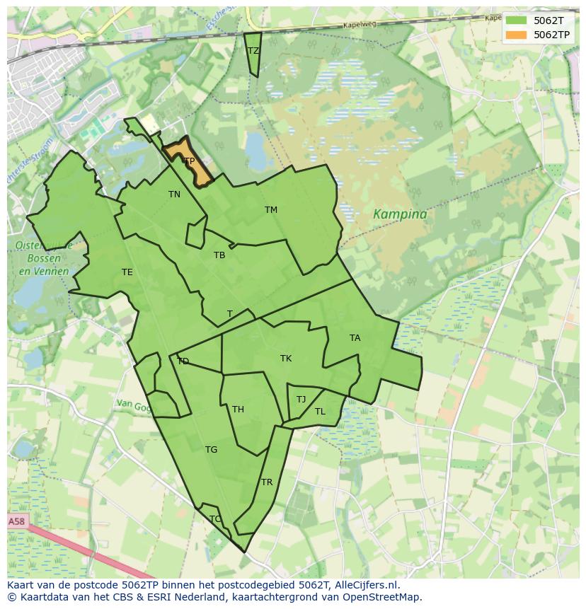 Afbeelding van het postcodegebied 5062 TP op de kaart.
