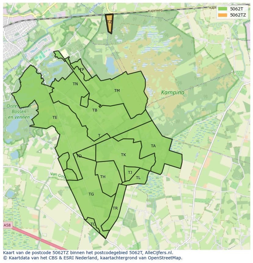 Afbeelding van het postcodegebied 5062 TZ op de kaart.