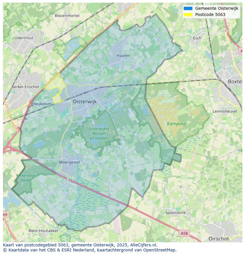 Afbeelding van het postcodegebied 5063 op de kaart.