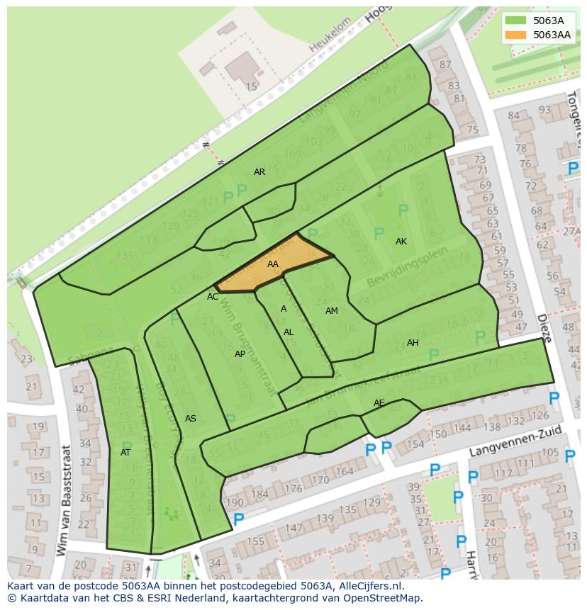 Afbeelding van het postcodegebied 5063 AA op de kaart.