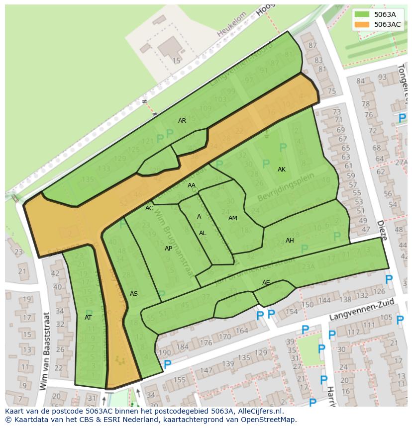 Afbeelding van het postcodegebied 5063 AC op de kaart.