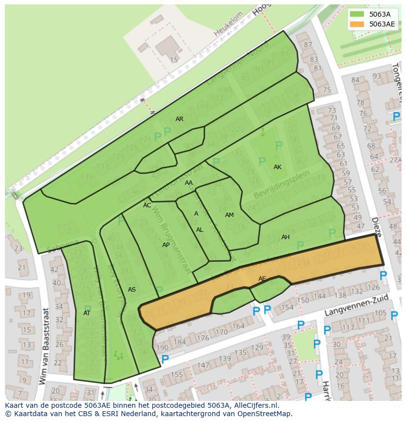 Afbeelding van het postcodegebied 5063 AE op de kaart.