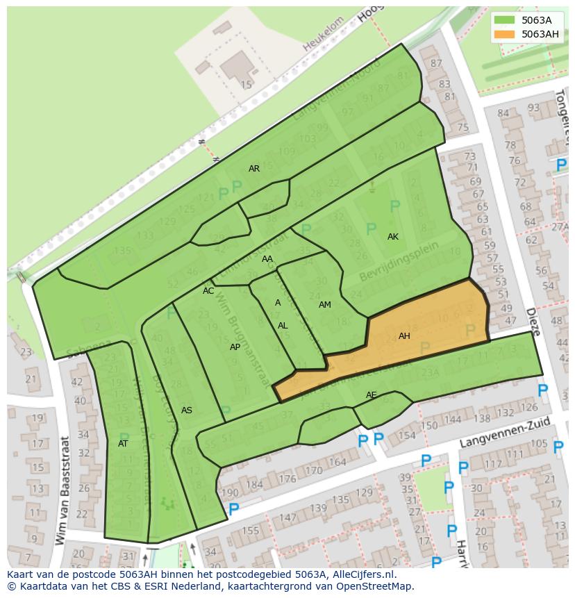 Afbeelding van het postcodegebied 5063 AH op de kaart.