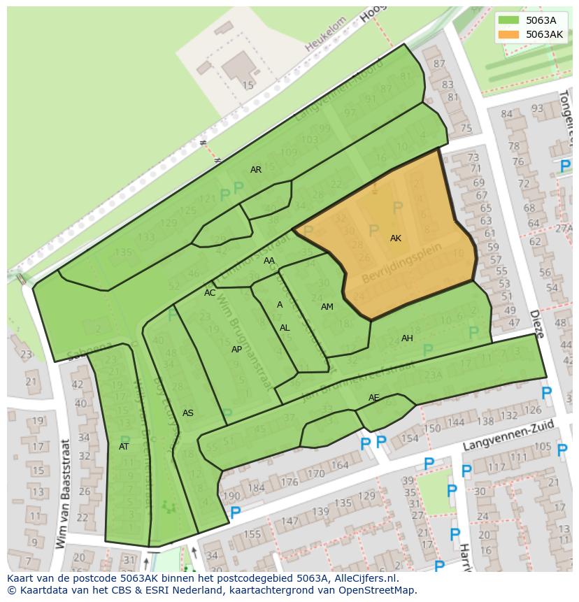 Afbeelding van het postcodegebied 5063 AK op de kaart.