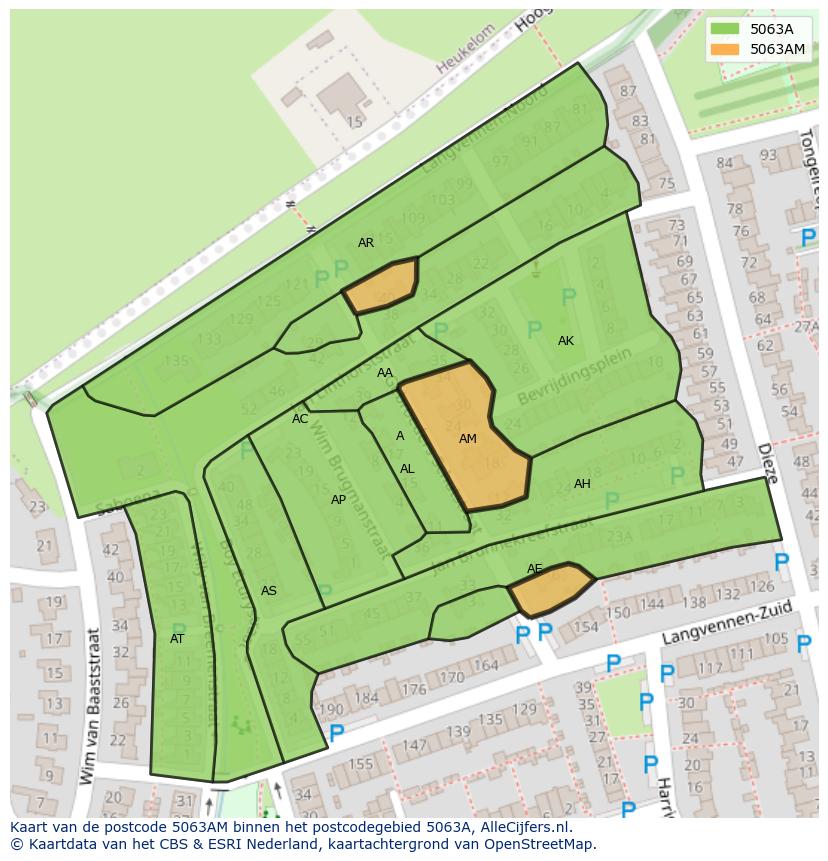 Afbeelding van het postcodegebied 5063 AM op de kaart.