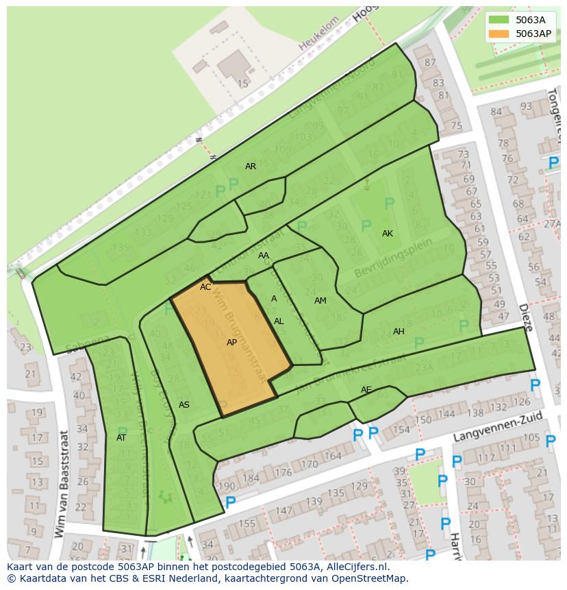 Afbeelding van het postcodegebied 5063 AP op de kaart.
