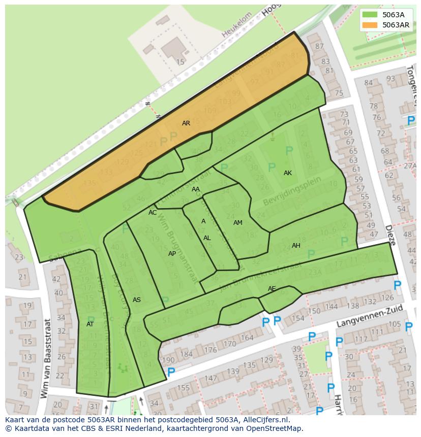 Afbeelding van het postcodegebied 5063 AR op de kaart.
