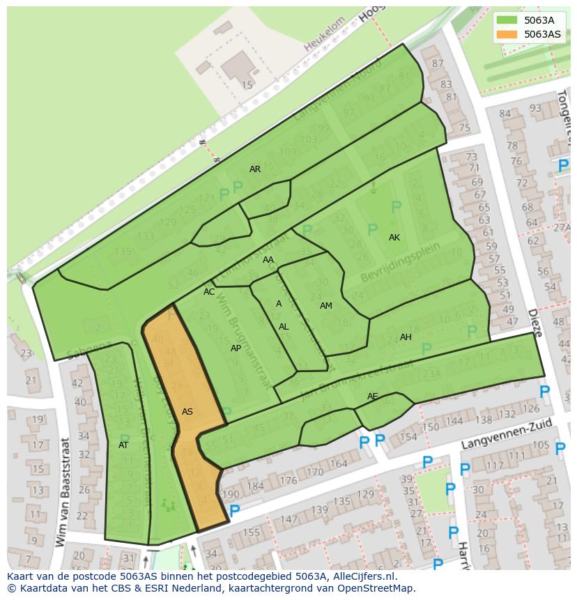 Afbeelding van het postcodegebied 5063 AS op de kaart.