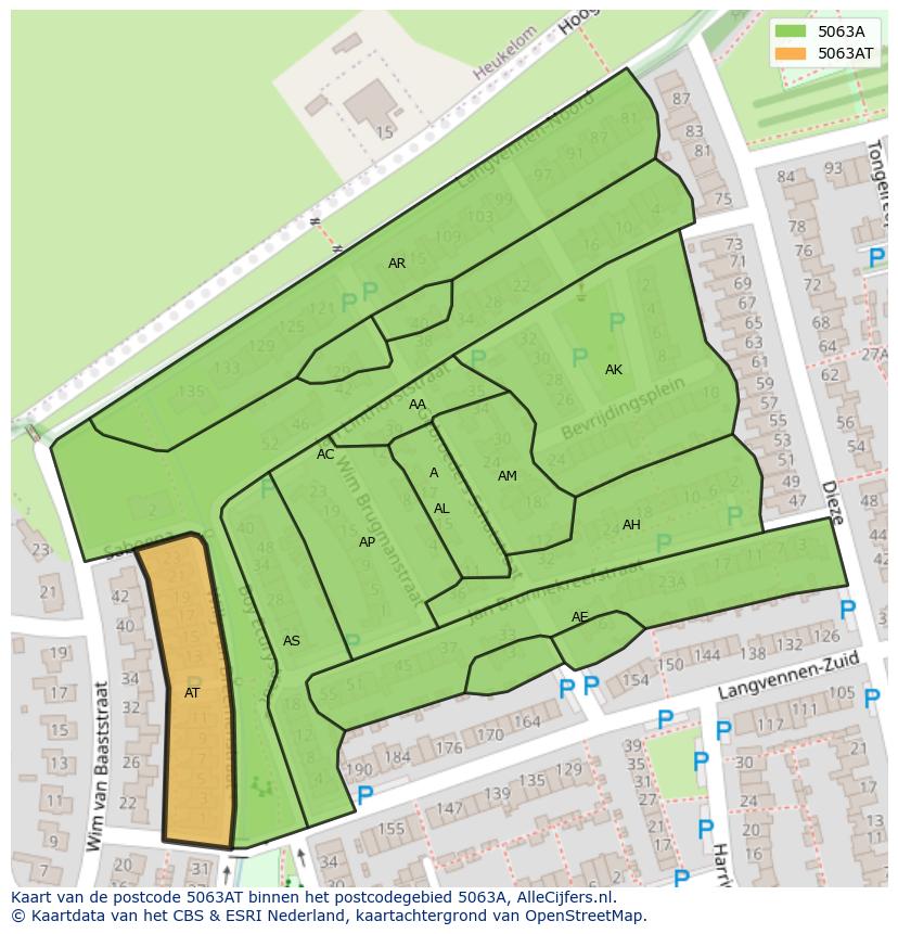 Afbeelding van het postcodegebied 5063 AT op de kaart.