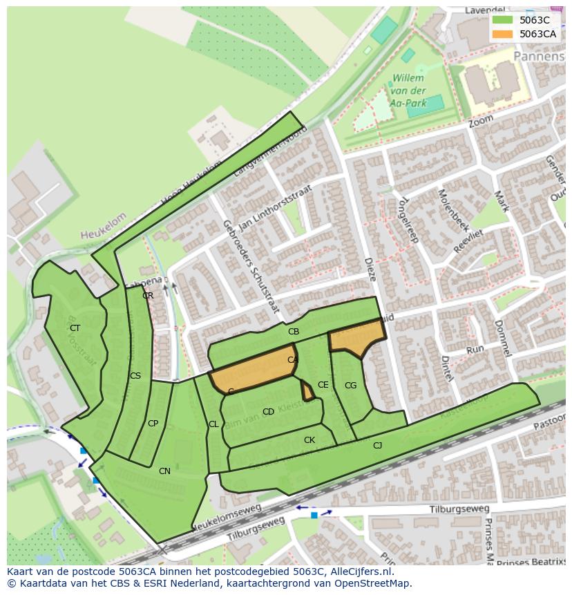 Afbeelding van het postcodegebied 5063 CA op de kaart.