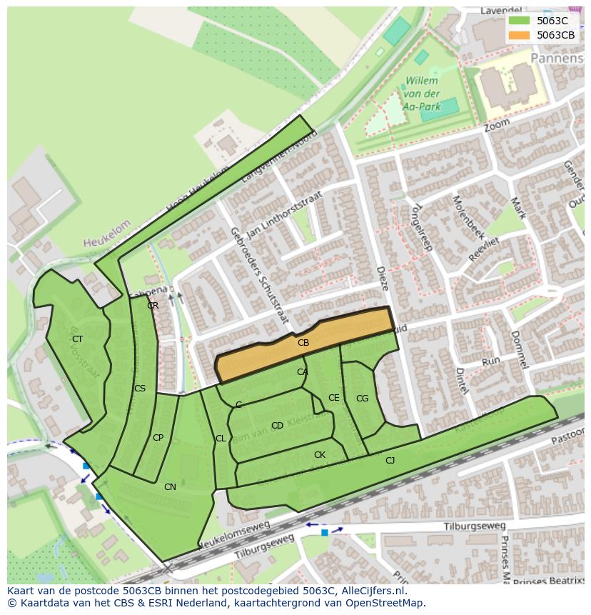 Afbeelding van het postcodegebied 5063 CB op de kaart.