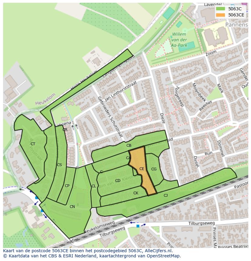 Afbeelding van het postcodegebied 5063 CE op de kaart.
