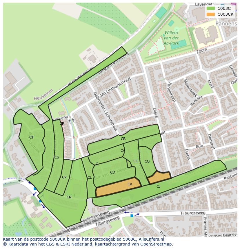 Afbeelding van het postcodegebied 5063 CK op de kaart.