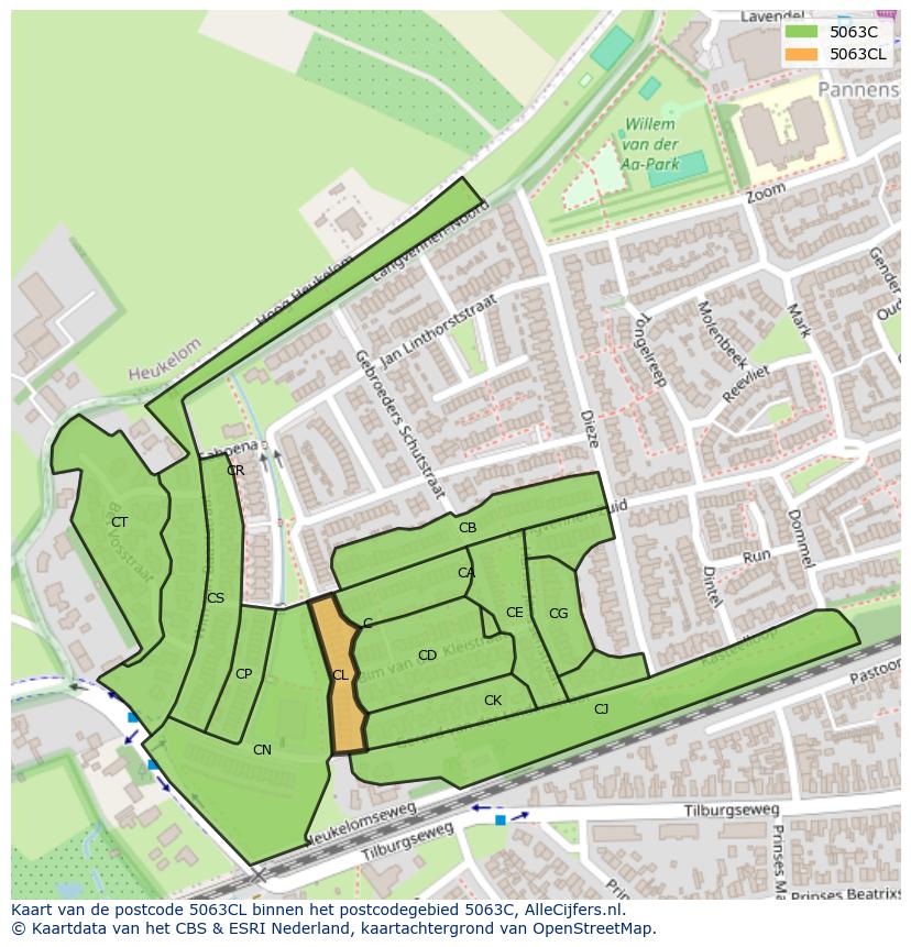 Afbeelding van het postcodegebied 5063 CL op de kaart.