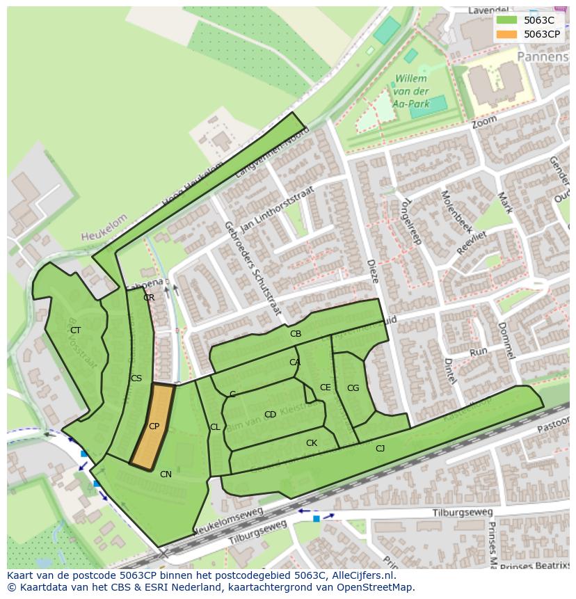 Afbeelding van het postcodegebied 5063 CP op de kaart.