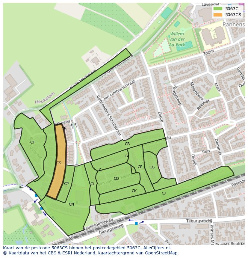 Afbeelding van het postcodegebied 5063 CS op de kaart.