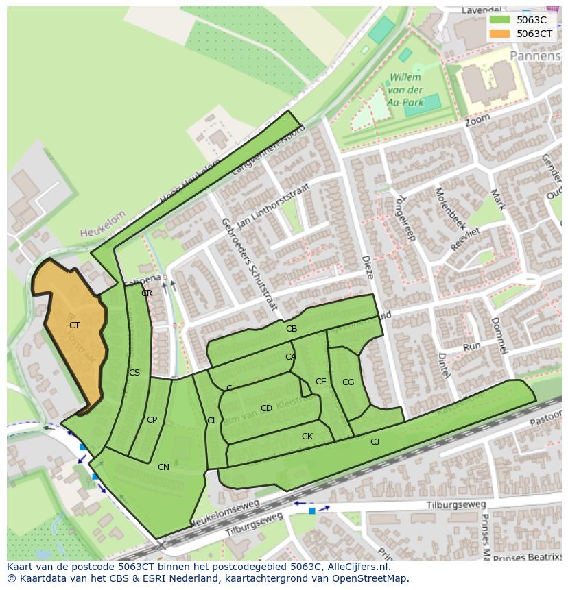 Afbeelding van het postcodegebied 5063 CT op de kaart.