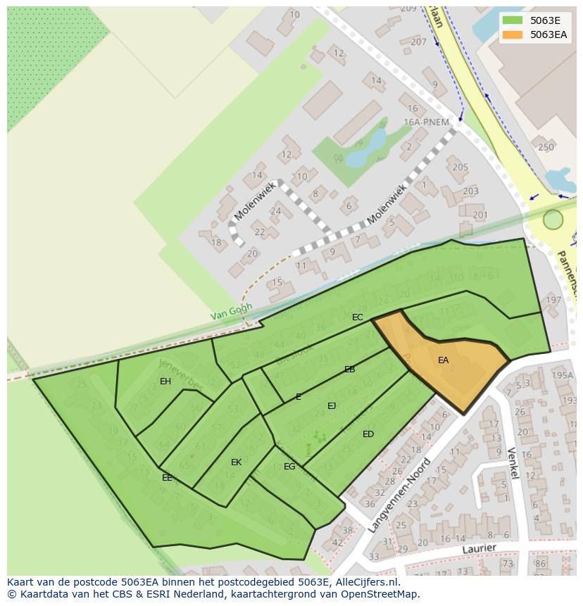 Afbeelding van het postcodegebied 5063 EA op de kaart.
