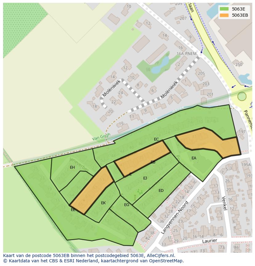 Afbeelding van het postcodegebied 5063 EB op de kaart.