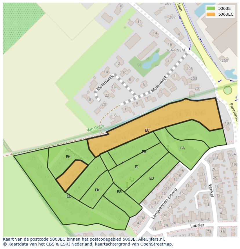 Afbeelding van het postcodegebied 5063 EC op de kaart.