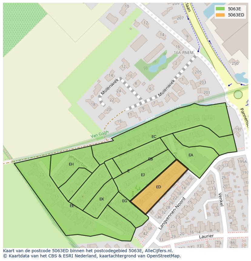 Afbeelding van het postcodegebied 5063 ED op de kaart.