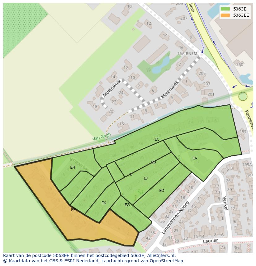 Afbeelding van het postcodegebied 5063 EE op de kaart.