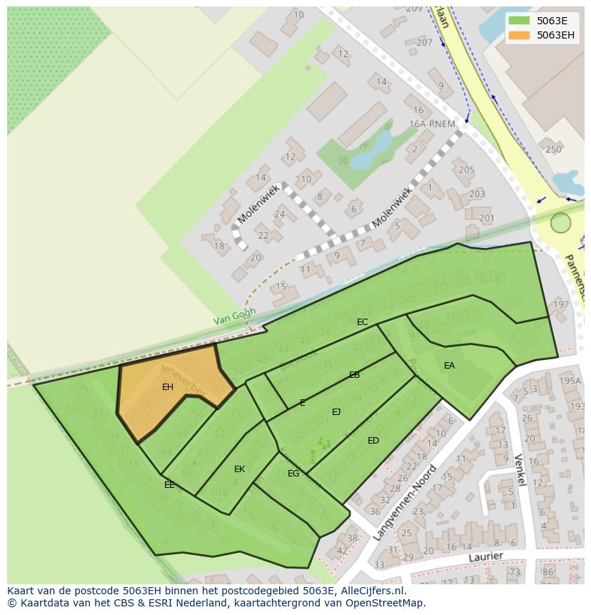 Afbeelding van het postcodegebied 5063 EH op de kaart.