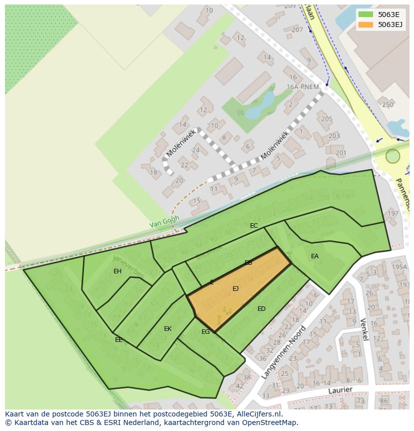 Afbeelding van het postcodegebied 5063 EJ op de kaart.