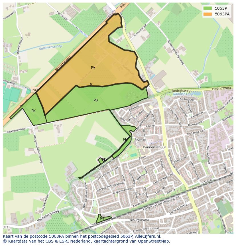 Afbeelding van het postcodegebied 5063 PA op de kaart.
