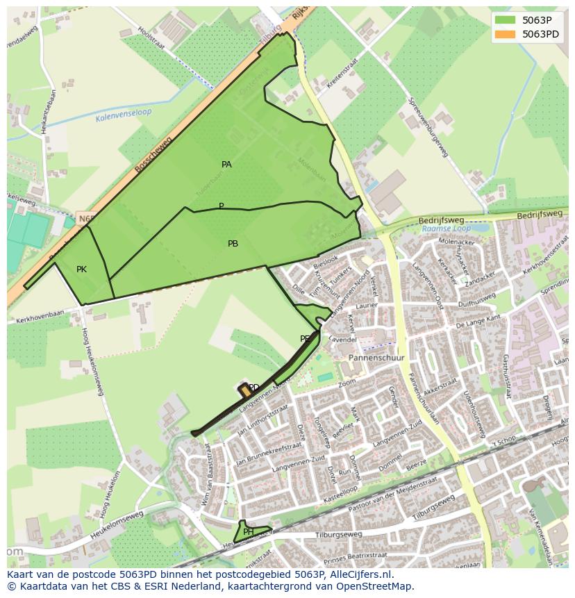 Afbeelding van het postcodegebied 5063 PD op de kaart.