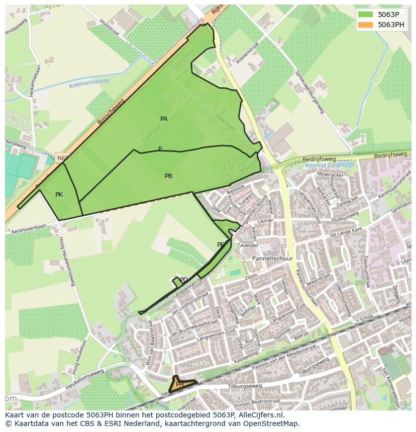 Afbeelding van het postcodegebied 5063 PH op de kaart.