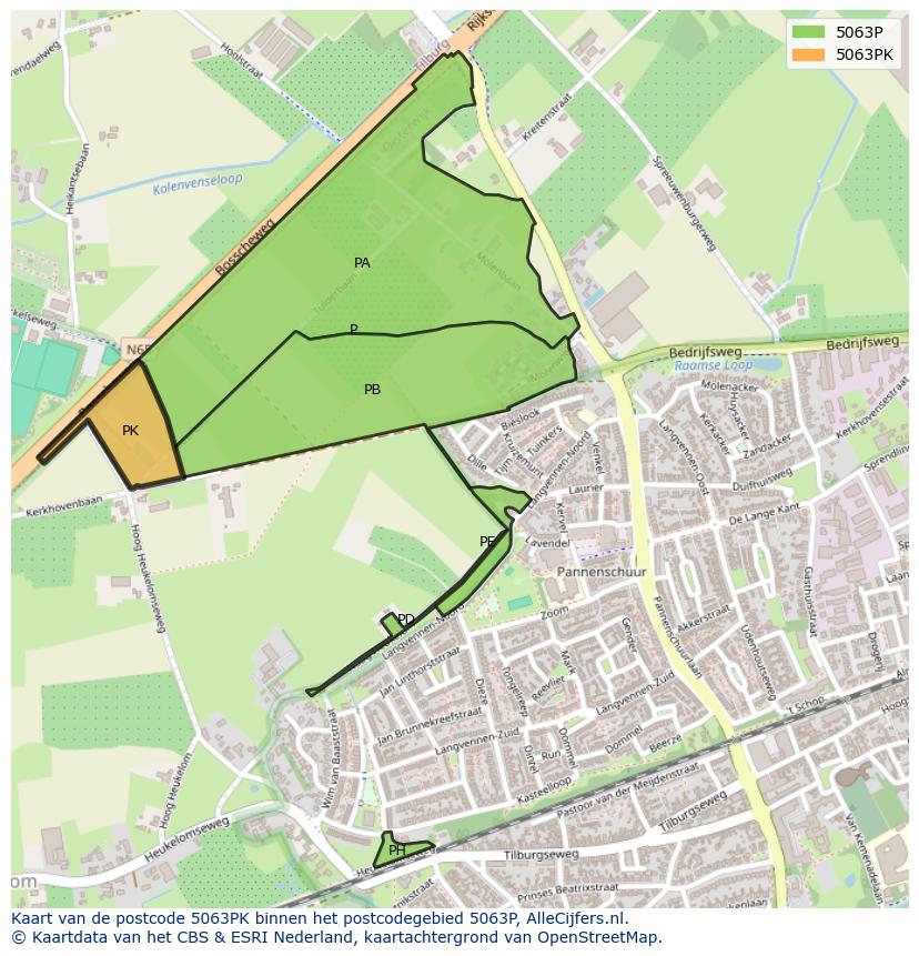 Afbeelding van het postcodegebied 5063 PK op de kaart.