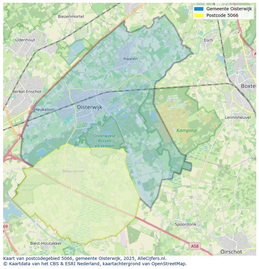 Afbeelding van het postcodegebied 5066 op de kaart.